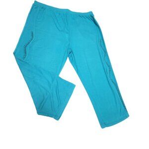 𝅺BLUE Elastic Waist Cotton Poly Capri Pants with Sequin Accents  Size L/XL